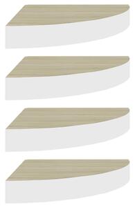 Rafturi de perete de colț 4 buc. stejar și alb 35x35x3,8 cm MDF