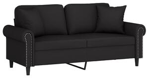 Canapea cu 2 locuri cu pernuțe, negru, 140 cm, catifea