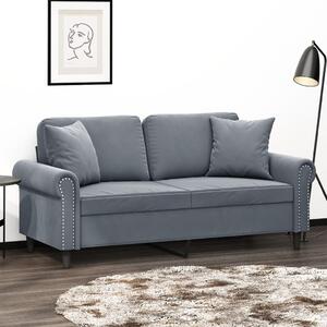Canapea cu 2 locuri cu pernuțe, gri închis, 140 cm, catifea