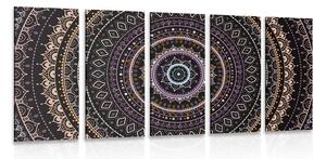 Tablou 5-piese Mandala cu modelul de soare în nuanțe de violet