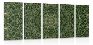 Tablou 5-piese Mandala ornamentată detaliată în culoarea verde