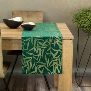 Traversa pentru masa din catifea cu imprimeu verde 35x140
