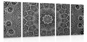 Tablou 5-piese Mandala orientală în design alb-negru