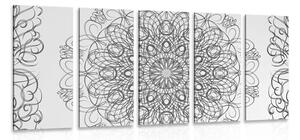 Tablou 5-piese Mandala florală abstractă în design alb-negru