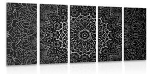 Tablou 5-piese Mandala vintage în stil indian în design alb-negru