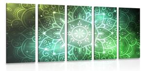 Tablou 5-piese Mandala cu un fundal galactic în nuanțe de verde