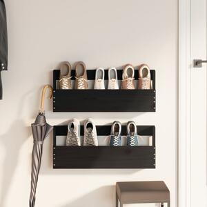 Pantofare de perete, 2 buc., negru, 59x9x23 cm, lemn masiv pin