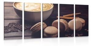 Tablou 5-piese cafea cu macarons de ciocolată