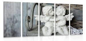 Tablou 5-piese statuete de îngerași pe bancă