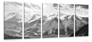 Tablou 5-piese panorama montană frumoasă în design alb-negru
