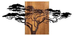 Decoratiune perete ACACIA TREE-329, negru/stejar, metal/lemn, 144x3x70