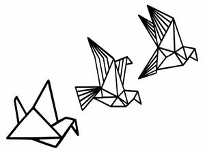 Set 3 decoratiuni perete ORIGAMI, negru, lemn
