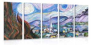 Tablou 5-piese reproducere Noapte înstelată - Vincent van Gogh