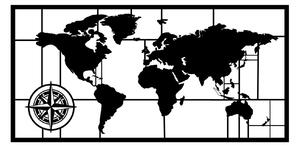 Decoratiune perete WORLD MAP DECOR 7, negru, metal, 121x60 cm