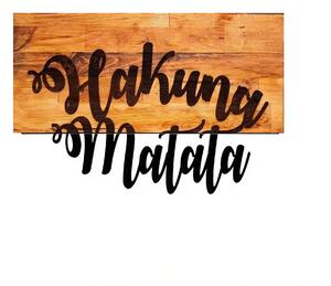 Decoratiune perete HAKUNA MATATA, stejar/negru, lemn/metal, 58x38 cm