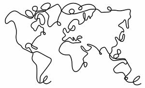 Decoratiune perete WORLD MAP, negru, metalic, 120x2x70 cm