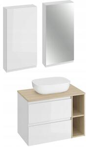 Cersanit Moduo, set dulap baie cu chiuveta blat 80x45x95 cm, stejar lucios alb, S801-446