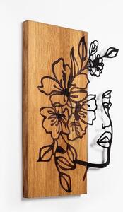 Decoratiune perete WOMAN FLORAL FACE 372, stejar/negru, lemn/metal, 40