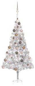 Brad Crăciun pre-iluminat cu set globuri, argintiu, 180 cm, PET