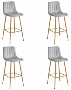 Set 4 Scaune Bar Zargo Catifea Gri Deschis, Picioare Metalice Finisaj Lemn