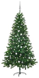 Brad Crăciun pre-iluminat artificial set globuri, verde, 180 cm