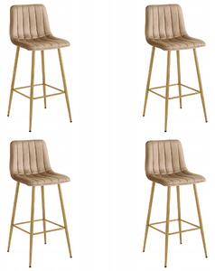 Set 4 Scaune Bar Zargo Catifea Maro, Picioare Metalice Finisaj Lemn