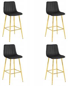 Set 4 Scaune Bar Zargo Catifea Neagra, Picioare Aurii