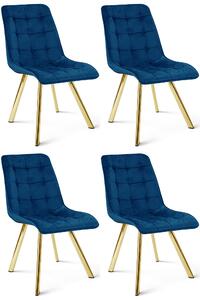 Set 4 Scaune Bucatarie/Dining Spirit Plus Catifea Albastra, Picioare Metalice, Finisaj Auriu