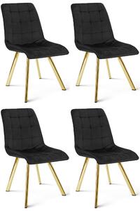Set 4 Scaune Bucatarie/Dining Spirit Plus Catifea Negru, Picioare Metalice, Finisaj Auriu