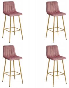 Set 4 Scaune Bar Zargo Catifea Roz, Picioare Metalice Finisaj Lemn