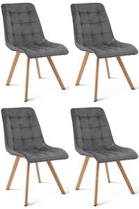 Set 4 Scaune Bucatarie/Dining Spirit Plus Catifea Gri Inchis, Picioare Metalice, Finisaj Lemn
