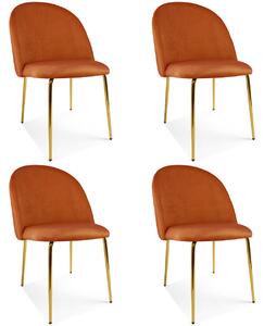 Set 4 Scaune Bucatarie/Dining Ylmma Catifea Portocalie, Picioare Metalice, Finisaj Auriu