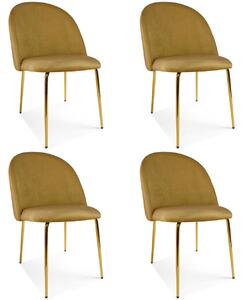 Set 4 Scaune Bucatarie/Dining Ylmma Catifea Galben Inchis, Picioare Metalice, Finisaj Auriu
