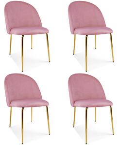 Set 4 Scaune Bucatarie/Dining Ylmma Catifea Roz, Picioare Metalice, Finisaj Auriu