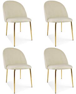 Set 4 Scaune Bucatarie/Dining Ylmma Catifea Bej, Picioare Metalice, Finisaj Auriu