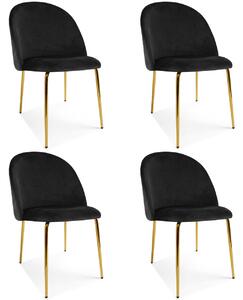 Set 4 Scaune Bucatarie/Dining Ylmma Catifea Negru, Picioare Metalice, Finisaj Auriu