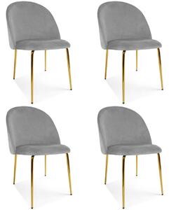 Set 4 Scaune Bucatarie/Dining Ylmma Catifea Gri Deschis, Picioare Metalice, Finisaj Auriu
