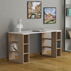Birou COLMAR, alb/stejar, PAL melaminat, 140x60x75 cm