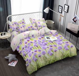 Lenjerie de pat 3D PURPLE FLOWERS verde Dimensiune lenjerie de pat: 70 x 80 cm | 140 x 200 cm