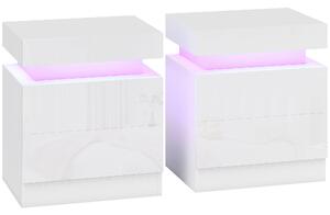 HOMCOM Set 2 Noptiere LED cu 4 Moduri, 2 Sertare, PAL, 45x35x52 cm, Alb Lucios | Aosom Romania