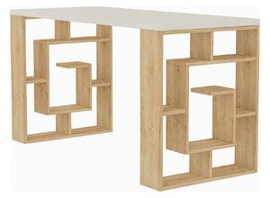 Birou MAZE, alb/stejar, PAL melaminat, 140x60x75 cm