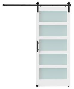 HOMCOM Ușă Glisantă 91.4x213.4cm cu Kit, Panouri din Sticlă, Aspect Lemn Alb | Aosom Romania