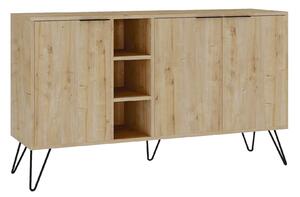 Comoda Clara-Oak, stejar/negru, PAL melaminat/metal, 142x36x83 cm