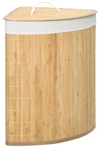 HOMCOM Coș de Rufe din Bambus cu Capac, Design Triunghiular Economisitor de Spațiu, 38x38x57 cm, Culoare Lemn | Aosom Romania