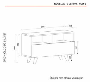 Comoda TV Novella K3, 90 x 29.5 x 50.6 cm, Alb / Nuc