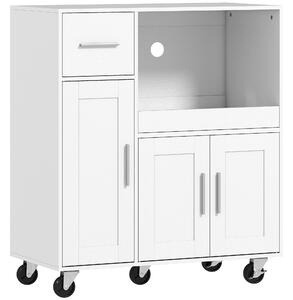 HOMCOM Dulap pentru cuptorul cu microunde din lemn, cu sertar, 2 dulapuri, raft deschis și blat ajustabil, 80x40x88.7 cm, alb | Aosom Romania
