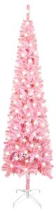 Pom de Crăciun subțire cu LED-uri, roz, 210 cm