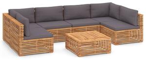Set mobilier grădină cu perne gri închis 9 piese lemn masiv tec
