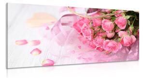 Tablou buchet romantic de trandafiri roz