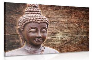 Tablou statuie Budha pe fundalul din lemn